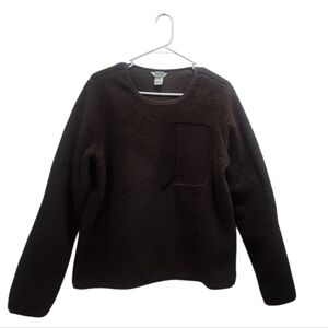 Duluth Trading Womens Sherpa Fleece Size M Brown Crew Neck Pullover Elbow Patch